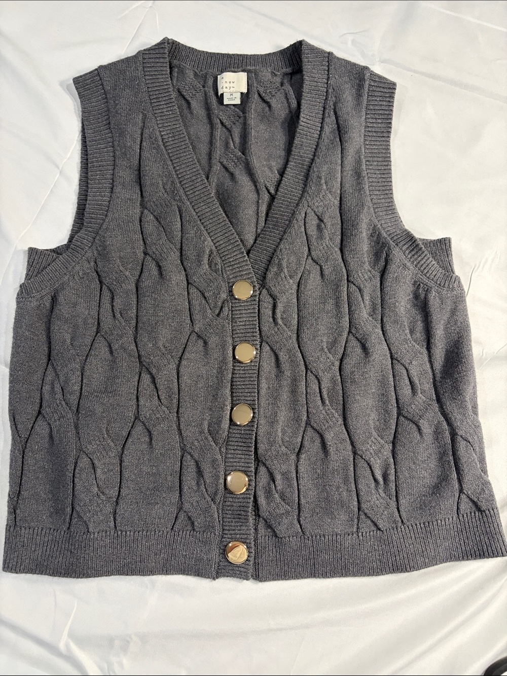 a new day Gray Cable-Knit Button Front Sweater Vest